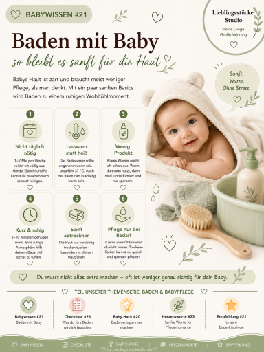 Pinterest-Infografik zum Baden mit Baby mit sanften Pflegetipps Baden mit Baby – sanft für die Haut