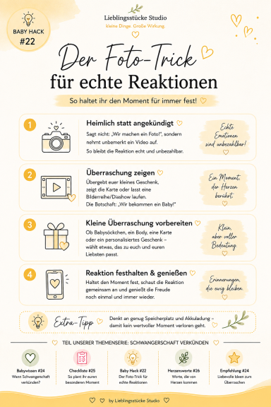 Pinterest-Baby-Hack zum Festhalten echter Reaktionen bei einer Schwangerschaftsverkündung