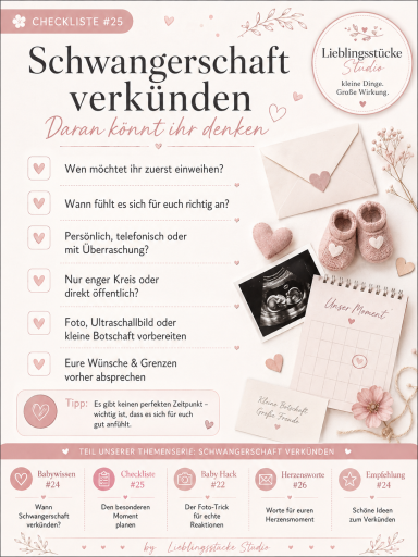 Pinterest-Checkliste zur Vorbereitung einer Schwangerschaftsverkündung