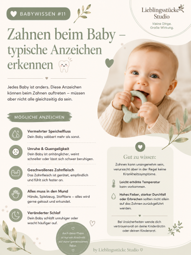 Pinterest-Infografik zu typischen Anzeichen beim Zahnen Zahnen beim Baby – typische Anzeichen erkennen